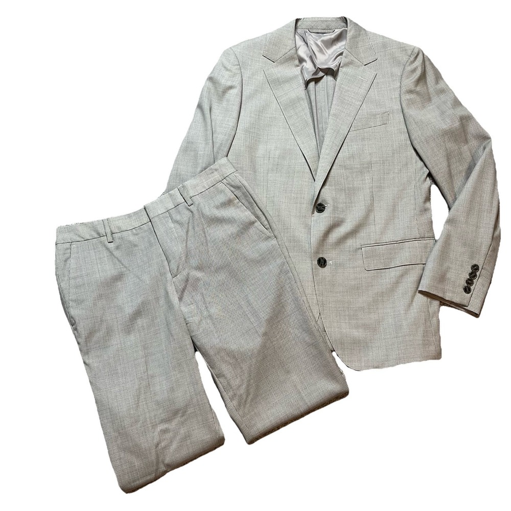 Bonobos 2 Piece Suit Mens Blazer 38R Gray / Ivory Slim Fit 2 Pc Pants 30x31